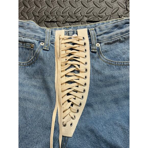 No. 1 Los Angeles Lace Up Rave Festival Relaxed Jeans Light Wash Size‎ Small - Picture 3 of 11